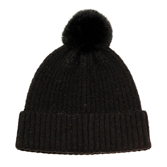 Women's Recycled Yarn Mini Cable Knit Beanie Hat, Black