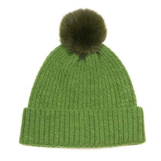 Women's Recycled Yarn Mini Cable Knit Beanie Hat, Green