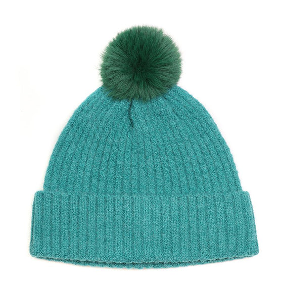 Women's Recycled Yarn Mini Cable Knit Beanie Hat, Teal