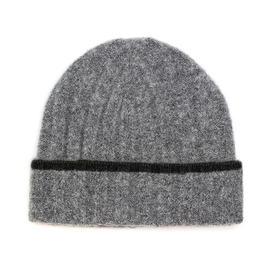 Men's Grey Recycled Polyester Ribbed Knit Beanie Hat with Black Trim