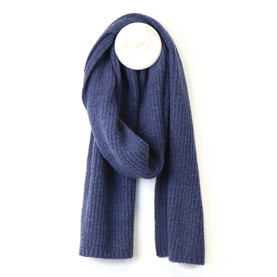 Women's Recycled Yarn Mini Cable Knit Scarf, Denim Blue