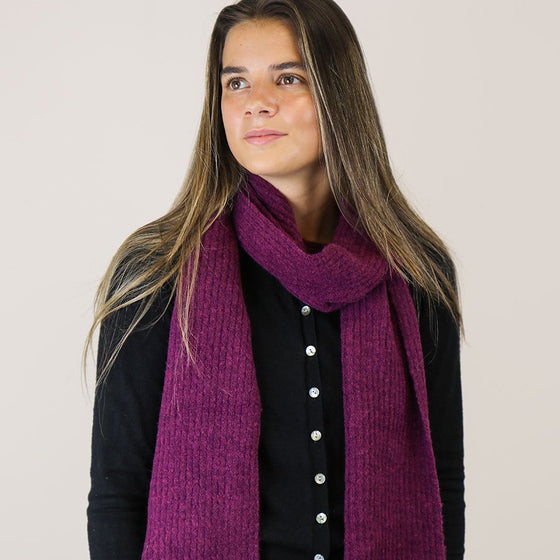 Women's Recycled Yarn Mini Cable Knit Scarf, Berry