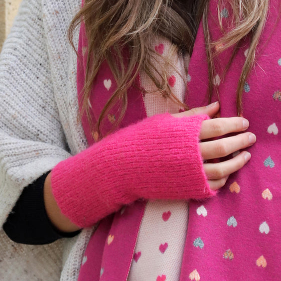 Bright Pink Women's Recycled Yarn Rib Knitted Wrist Warmers