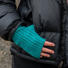  Women's Recycled Yarn Mini Cable Knit Fingerless Gloves, Teal