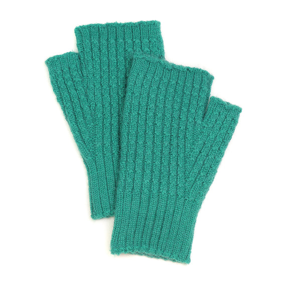 Women's Recycled Yarn Mini Cable Knit Fingerless Gloves, Teal