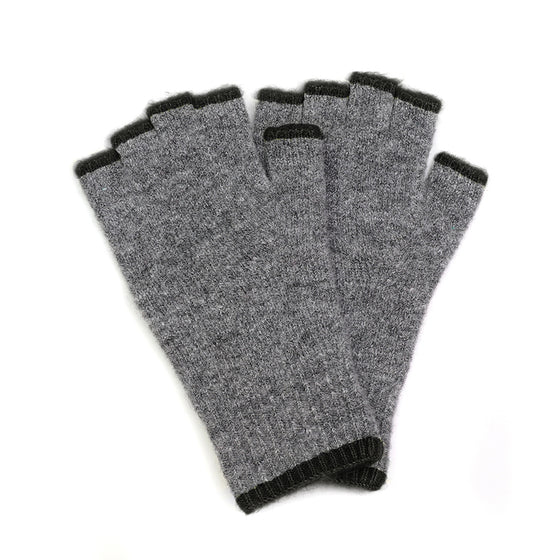 Men's Grey Recycled Polyester Knit Fingerless Gloves with Black Trim