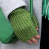 Women's Recycled Yarn Mini Cable Knit Fingerless Gloves, Green