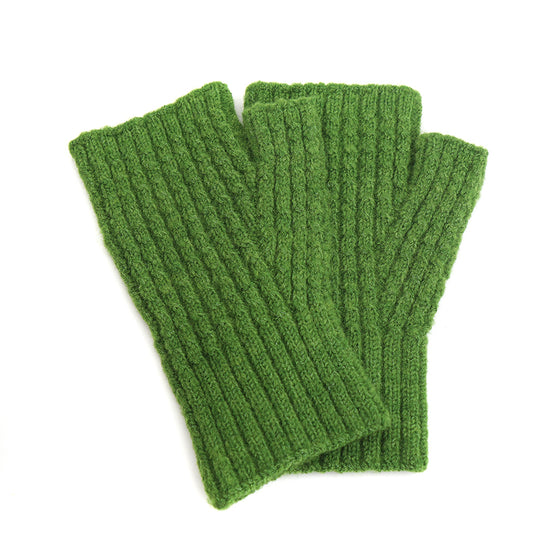 Women's Recycled Yarn Mini Cable Knit Fingerless Gloves, Green