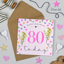  Pink Birthday Balloons, 80th Birthday Card for Women