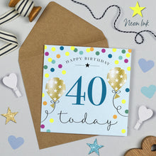  Blue Birthday Balloons, 40th Birthday Card for Men