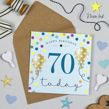  Blue Birthday Balloons, 70th Birthday Card for Men