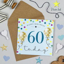  Blue Birthday Balloons, 60th Birthday Card for Men