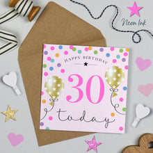  Pink Birthday Balloons, 30th Birthday Card for Women