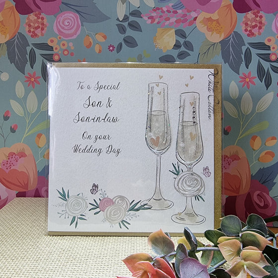 Elegant Blank Wedding Day Card - A Special Son and Son-in-law