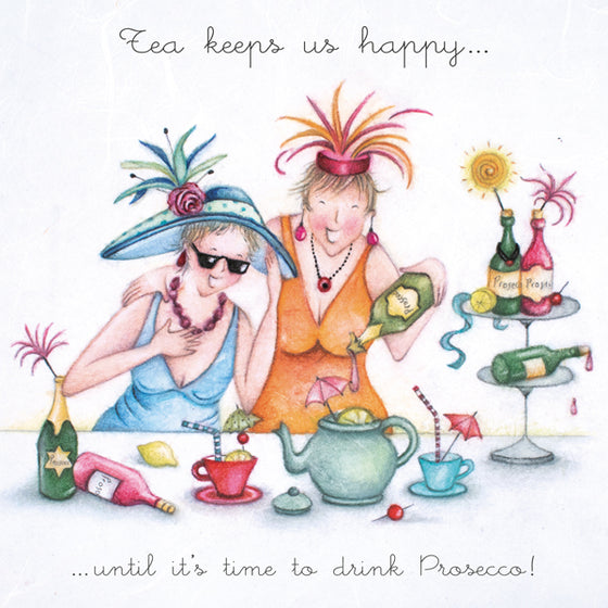 Berni Parker Designs - Tea Keeps us Happy - Funny Greeting Card