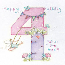  Berni Parker Designs - Happy 4th Birthday - Blank Birthday Card for Children