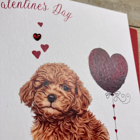 Gifts for women UK, Funny Greeting Cards, Wrendale Designs Stockist, Berni Parker Designs Gifts Greeting Cards, Engagement Wedding Anniversary Cards, Gift Shop Shrewsbury, Visit Shrewsbury, Blank Valentine's Day Card, Dog Themed blank Valentine's Day card, golden doodle puppy, Happy Valentine's Day blank card 2
