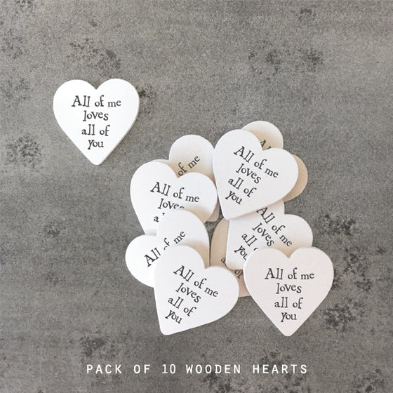 NEW East of India - Packs of 10 Small Wooden Hearts - 'All of Me Loves All of You' Table Confetti