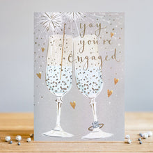  Gifts for women UK, Funny Greeting Cards, Wrendale Designs Stockist, Berni Parker Designs Gifts Greeting Cards, Engagement Wedding Anniversary Cards, Gift Shop Shrewsbury, Visit Shrewsbury Sparkly Blank Engagement Card Champagne Glasses