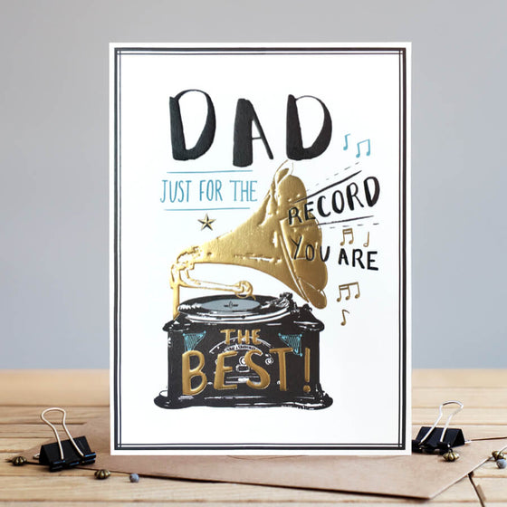 Gifts for women UK, Funny Greeting Cards, Wrendale Designs Stockist, Berni Parker Designs Gifts Greeting Cards, Engagement Wedding Anniversary Cards, Gift Shop Shrewsbury, Visit Shrewsbury Blank Greeting Card Dad You're the Best Record Player Music Themed Blank Card Dad